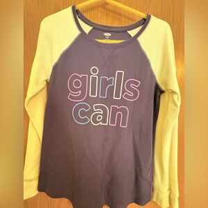 Old Navy Purple and white 'Girls Can' Long Sleeve Tee